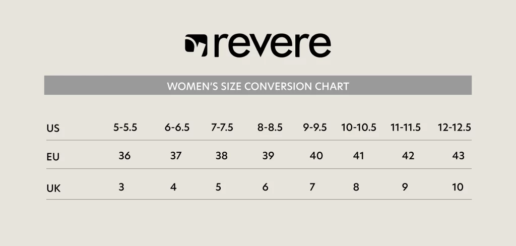 Revere Women's Shoes Size Chart